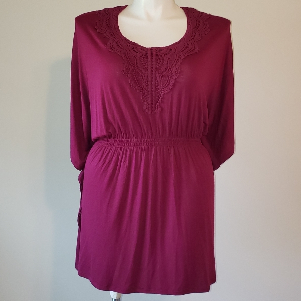Lane Bryant Cinched Waist Kimono Tunic Crochet Top - Picture 3 of 4